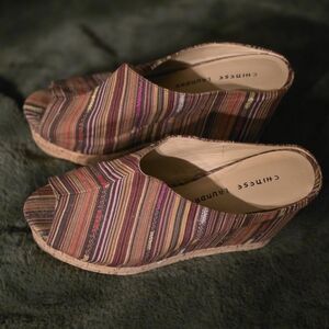 Chinese Laundry Striped Wedge Sandals
